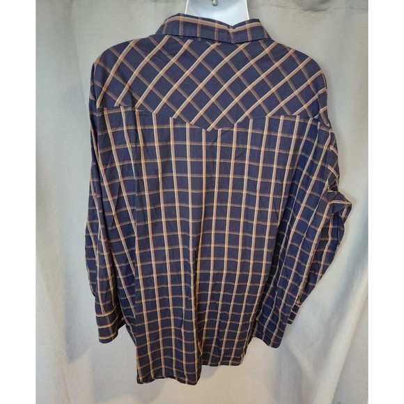 Ely Cattleman Men's 4XL Big Man Pearl Snap Button Down Blue Plaid Long Sleeve - Picture 2 of 6